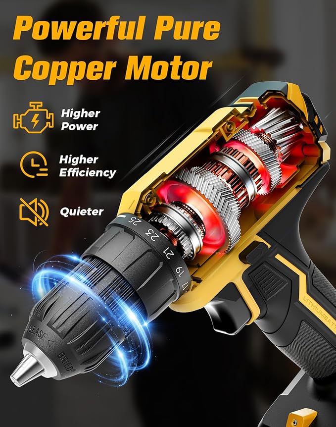 Cordless Drill, 20V MAX Power Drill Set with 2.0Ah Power Pack & Charger, 3/8 Inch Keyless Chuck, Variable Speed, 25+1 Position and 56PCS Bits/Screws, Power Tools for Home Projects