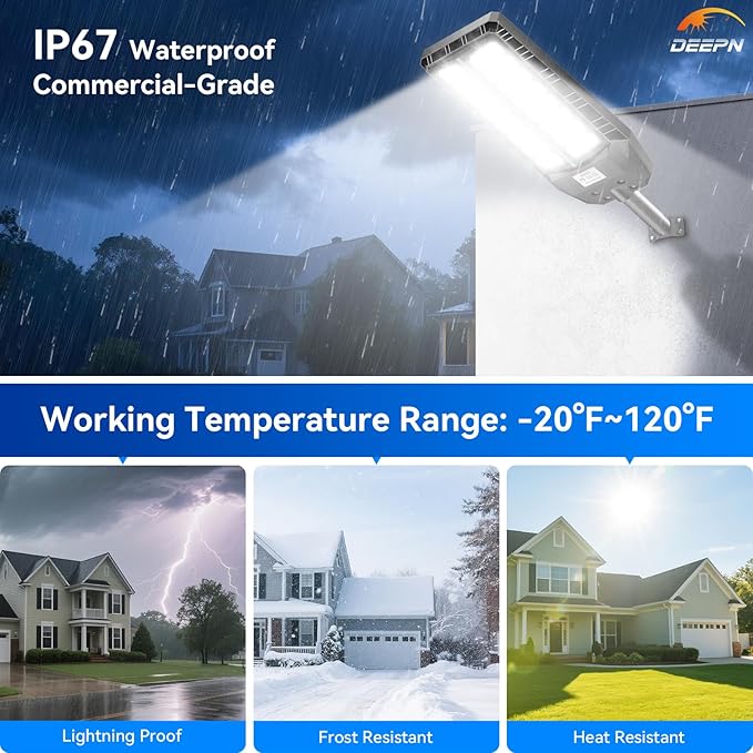 Deepn Solar Lights Outdoor 8000W, Solar Street Lights Outdoor IP67 Waterproof, 480 LED Security Flood Light 7000K Street Light 300000LM with Motion Sensor & Dusk to Dawn for Outside, Pathway&Yard