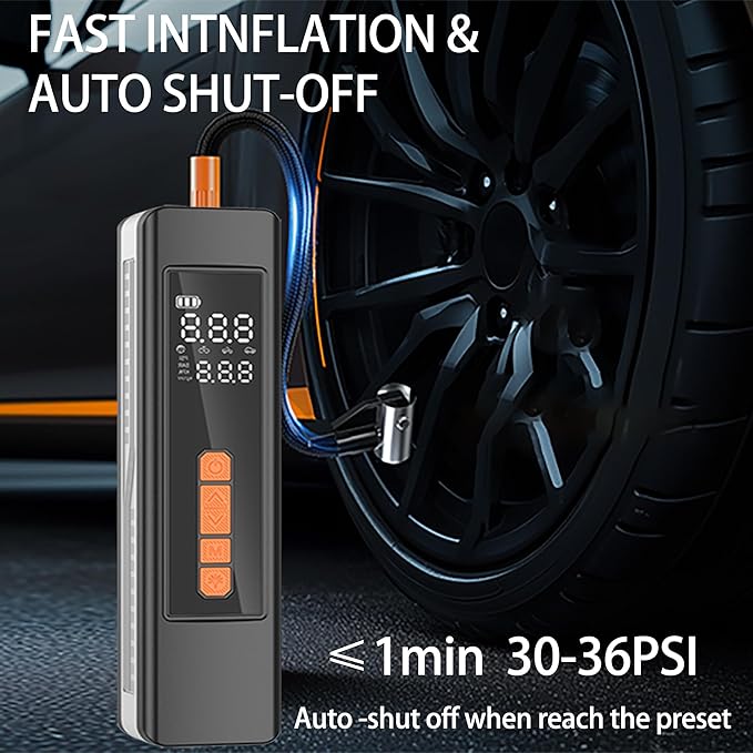 Tire Inflator Portable Air Compressor, 5X Faster 150 PSI Portable Tire Inflator for Car, Built-in Magnetic Storage, Auto Shut-Off Cordless Air Pump, LED Light for Cars, Motor, Bikes
