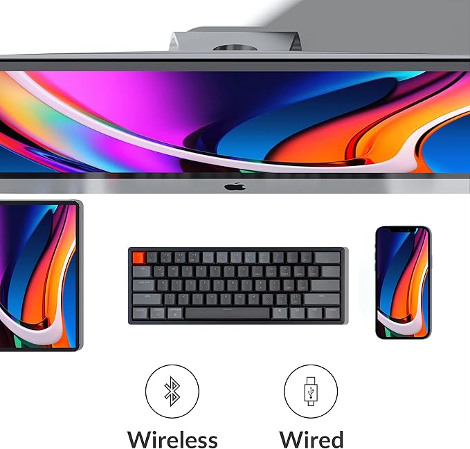 Keychron K12 60% Layout Bluetooth Wireless/USB Wired Mechanical Keyboard with Gateron G Pro Blue Switch/RGB Backlit/N-Key Rollover/Aluminum Frame, Compact 61-Key Computer Keyboard for Mac Windows…