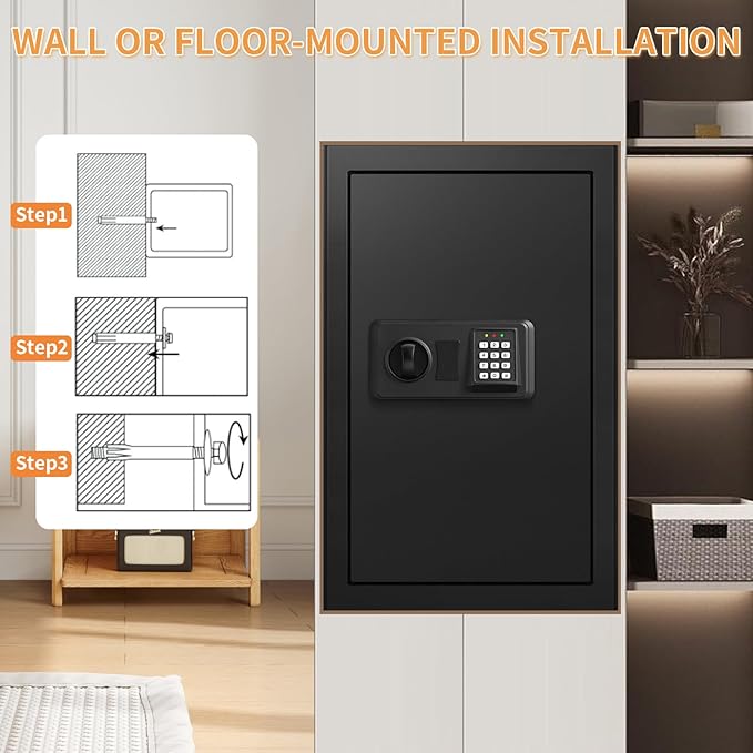 5.3 Cuft Safes for Home Use Fire and Water proof, Anti-Theft Large Lock Box, Fire Safe Box With Digital Keypad & 3 Removable Shelves and Led Light, Money Safes for Home Documents Valuables