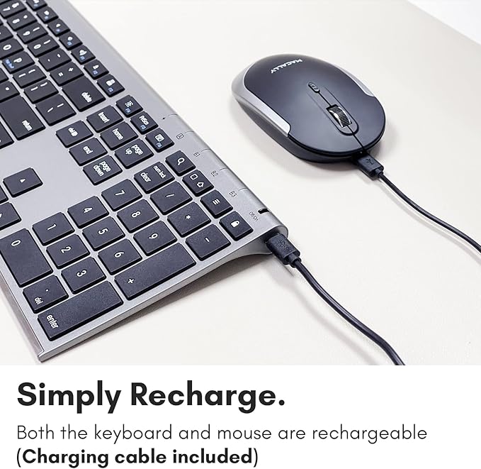 Macally Premium Bluetooth Keyboard and Mouse for Mac | Compatible Wireless Apple Keyboard and Mouse Combo (110 Keys Multi-Device Rechargeable) for MacBook Pro/Air and iMac - Space Gray
