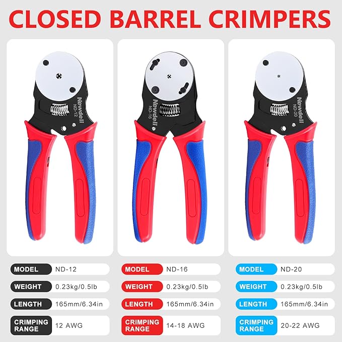 Newdeli 12Pcs Deutsch Crimp Tool Kit Weather Pack Crimpers Close Barrel & Open Barrel Crimper with Deutsch Pin Removal Tool Wire Crimping Connector Tool for DT Solid Contacts Molex Delphi Terminals