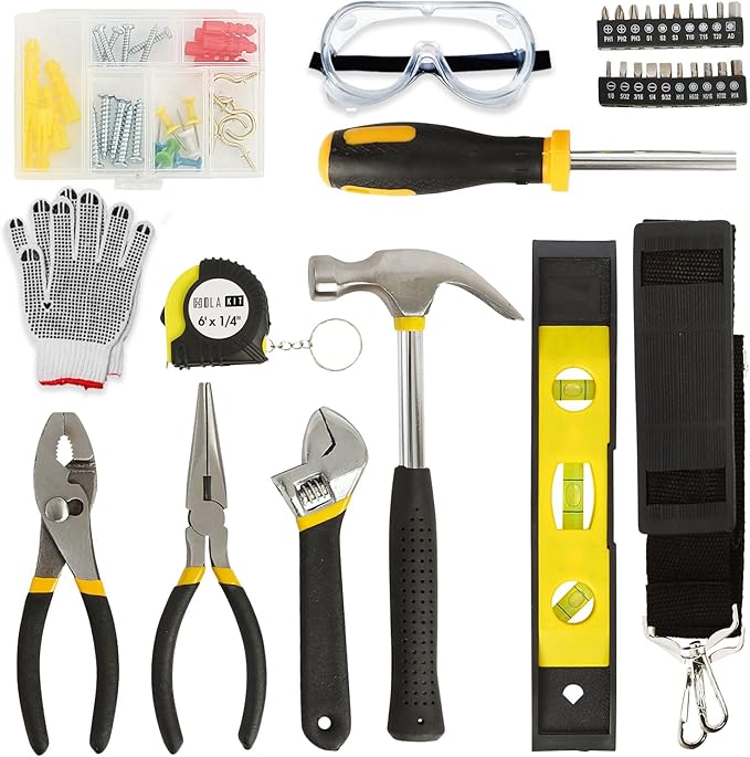 HolaKit House Tool Kit, 64-Piece Home Tool Set with 18-Pocket Tool Bag and Shoulder Strap, Hammer, Pliers, Adjustable Wrench, Precision Screwdrivers, etc, Ideal for DIY Projects, Quick Repairs