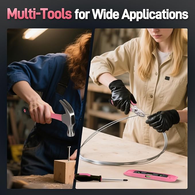 COMOWARE 171Pcs Pink Home Tool Kit with Drill, 20V Cordless Power Drill Combo Set, Complete Household Repair Tools for Men & Women in Garden, Office, DIY Projects