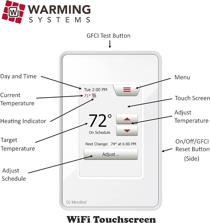 25 Sqft Warming Systems 120 V Electric Tile Radiant Floor Heating Cable with WiFi Touch Screen Programmable Thermostat. Includes Installation Monitor and Floor Temperature Sensor