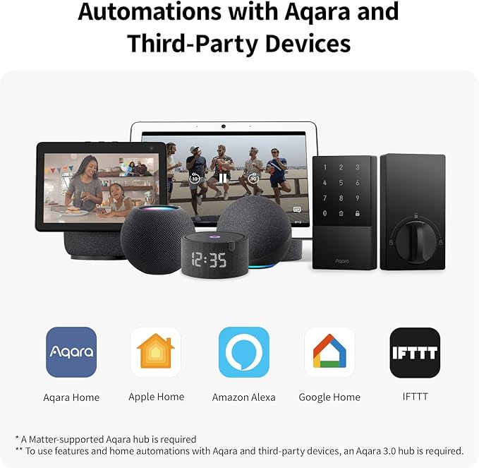 Aqara Smart Lock U50, Keyless Entry Door Lock with Apple Home Key, Bluetooth Deadbolt Lock, App Remote Control, Supports Apple HomeKit, Matter, Google Home, Alexa, IFTTT, Black