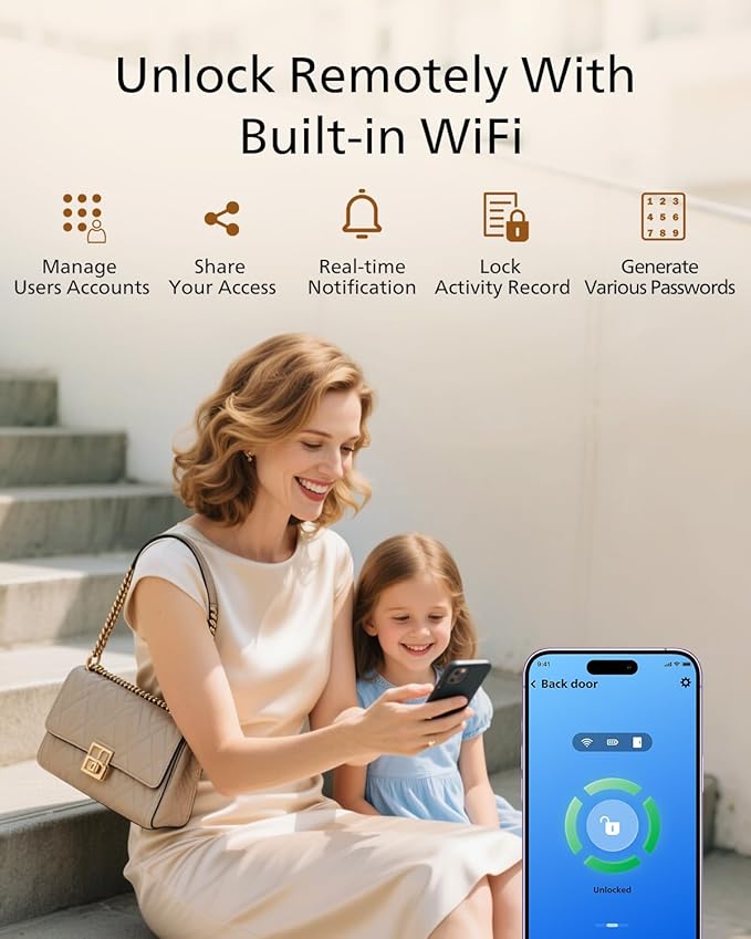 Philips Wi-Fi Door Lock, WiFi Smart Lock Keyless Entry Deadbolt for Front Door, Compatible with Alexa & Google Assistant, Remote Control, Built-in WiFi, APP Fingerprint Passcode Unlock, Auto Locking