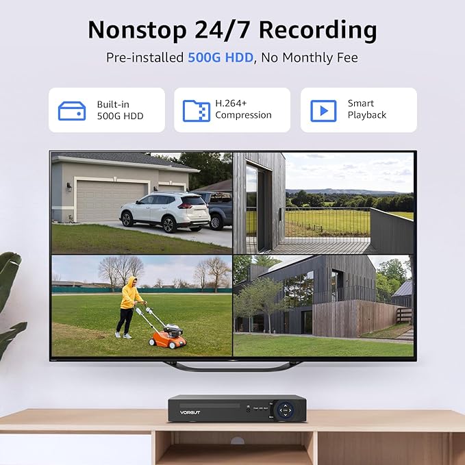 Wired Security Camera System, 8 Channel 5MP Lite CCTV Surveillance DVR Kit with 4 x 3MP Home AHD Security Camera Outdoor, IP66 Waterproof Metal Shell, Remote Access, Smart Detection,500G HDD