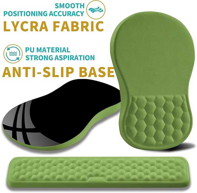 Hokafenle 2 in 1 Ergonomic Mouse Pad Wrist Support & Wrist Rest for Computer Keyboard Set, with Relieve Carpal Tunnel Pain Massage Bulge and Full Memory Gel Design (2In1 Set, Grass Green)