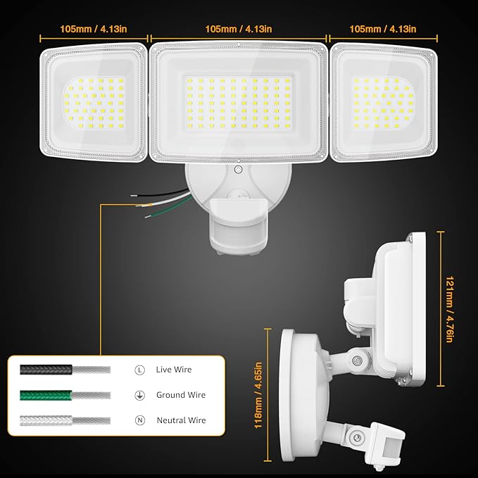 Onforu 2 Pack 100W LED Security Lights Motion Sensor Outdoor, 9000LM Super Bright Flood Light Motion Detector, IP65 Waterproof Exterior Floodlight, 6000K Hardwired Wall Light (White)