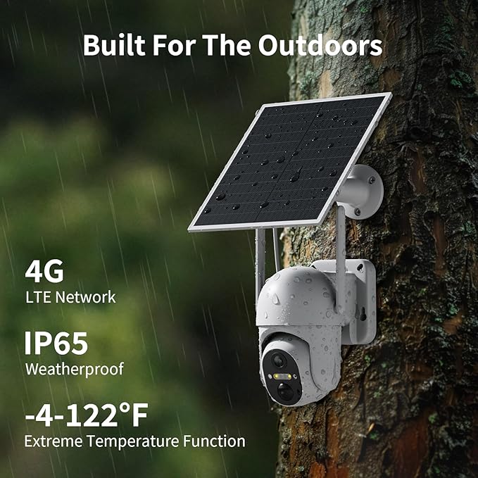 4G LTE Cellular Security Cameras Outdoor, 2 Pack No WiFi Security Camera Solar Powered with 360° View, 2K Color Night Vision, Includes SIM Card(Support Verizon/AT&T/T-Mobile)