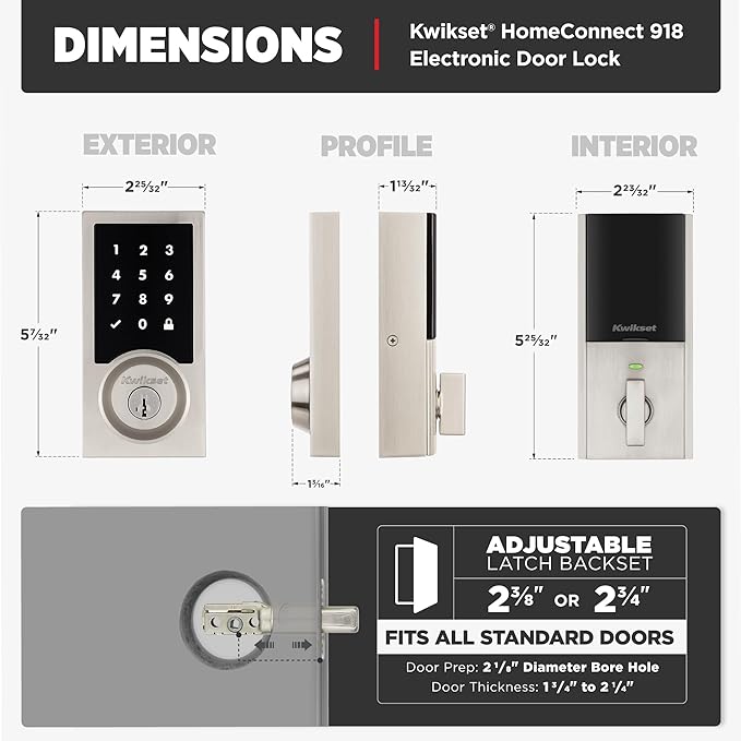 Kwikset HomeConnect 918 Contemporary Z-Wave Long Range Enabled Touch Screen Lock Works with Ring Alarm, Samsung SmartThings Hub Required, Sold Seperately in Satin Nickel