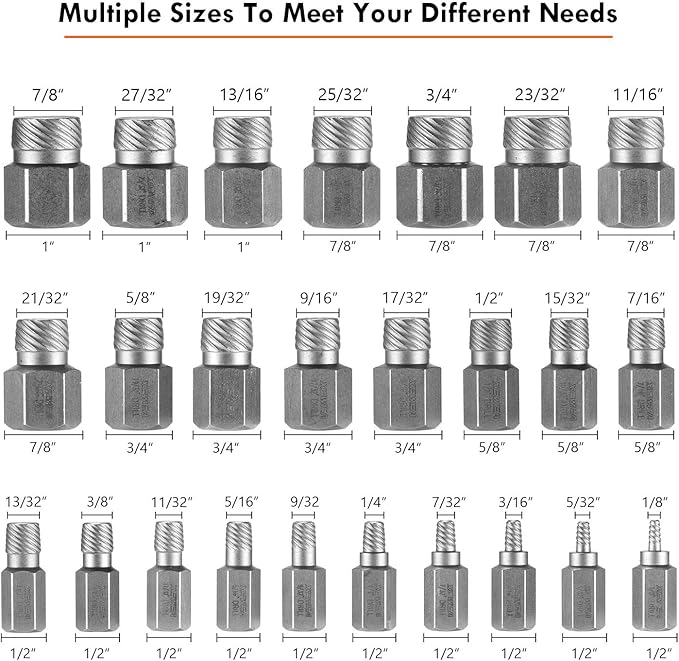 XEWEA 25Pcs Screw Extractor Set Hex Head Multi-Spline Easy Out Bolt Extractor Tool, Chrome Molybdenum Alloy Steel Heavy Duty EZ Out Rounded Screw Remover, Father's Day gift
