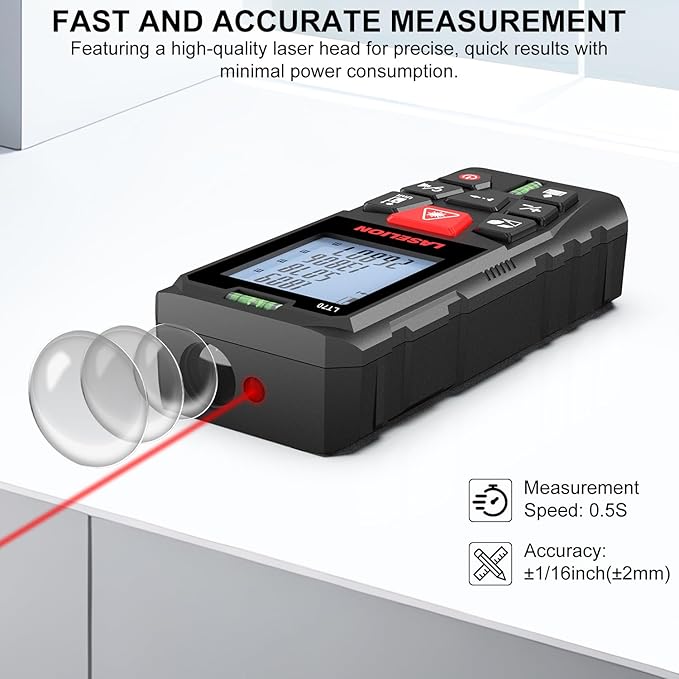 LT70 Laser Distance Meter – 70m (229ft) Range, High Accuracy, Multiple Measurement Modes, Built-in Level Bubble, Handle Laser Distance Measurement Tool，Mute Function (229ft)