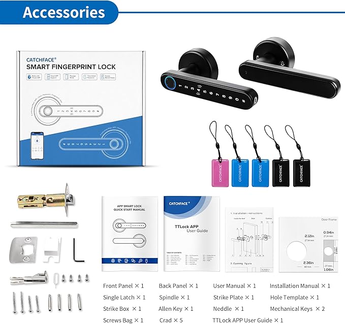 Smart Lock,CATCHFACE Fingerprint Door Lock TTlock Door Lock Keyless Entry Door Lock WiFi Smart Locks for Front Door Biometric Door Lock with Fingerprint,Free App,Share Ekey and IC Card(Matte Black)