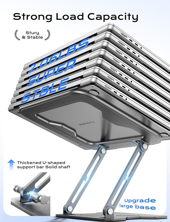 Foldable Laptop Stand for Desk, Adjustable Height Ergonomic Computer Stand, Portable Laptop Riser for MacBook Air Pro, All 10-16'' Notebooks Laptops, Grey