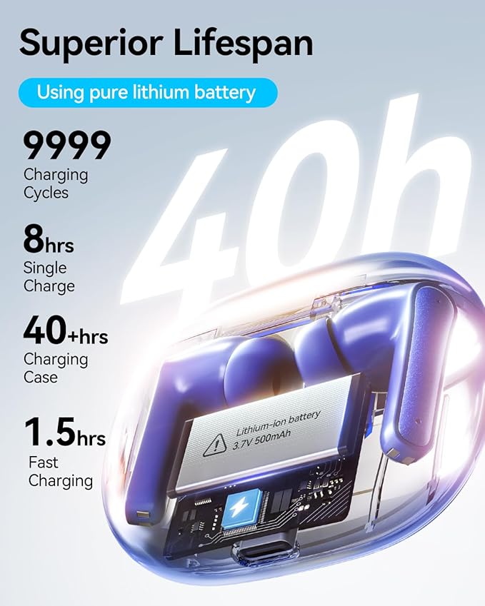 Wireless Earbuds, Bluetooth Ear Buds Headphones with LED Charging Case, Deep Bass Stereo Sound, 40 Hours Playtime, IP7, Lightweight in-Ear Earphones for iPhone Android Sports Workout