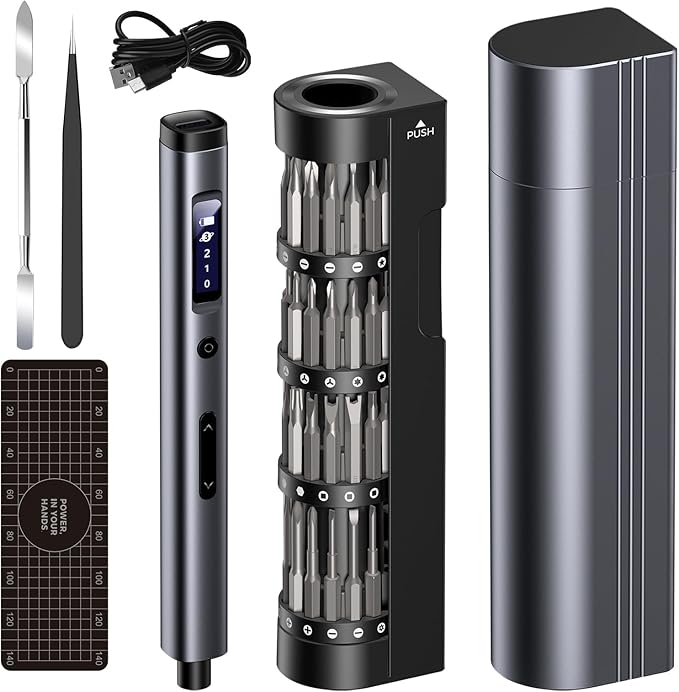 Electric Screwdriver Set, UF-TOOLS Rechargeable Cordless Screwdriver Kit, Precision Repair Tool Kit with Bits, LED Lights, Charging Cable, Carrying Case, for Watches, Phones, Glasses