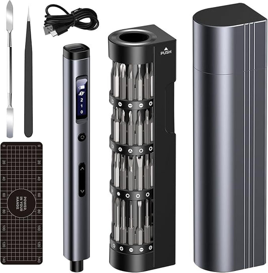 Electric Screwdriver Set, UF-TOOLS Rechargeable Cordless Screwdriver Kit, Precision Repair Tool Kit with Bits, LED Lights, Charging Cable, Carrying Case, for Watches, Phones, Glasses