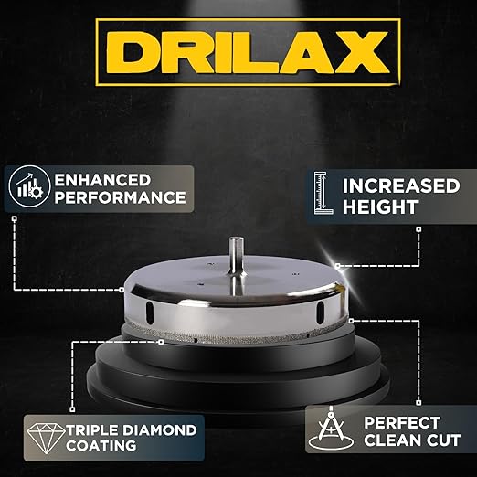 Drilax 5-1/8 inch Diamond Hole Saw for Tile, Glass, Quartz, Granite & Porcelain – 1-1/8" Depth Wet Drill Bit for Floor Drains, Shower Valves, Faucets – Professional & DIY