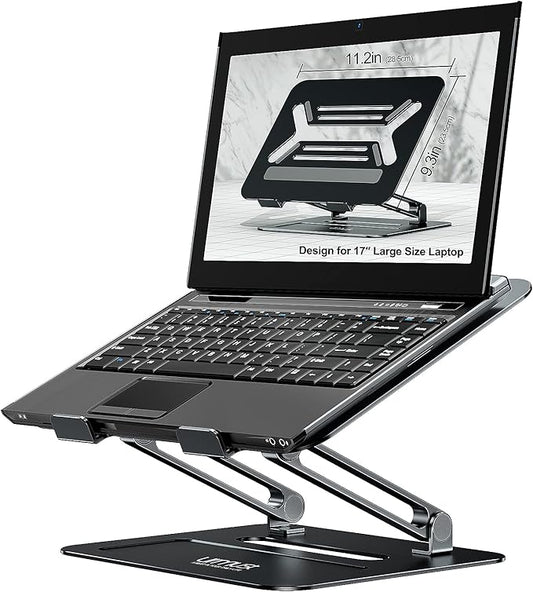 Urmust Adjustable Laptop Stand for Desk Aluminum Computer Stand for Laptop Riser Holder Notebook Stand Compatible with MacBook Air Pro Ultrabook All Laptops 11-17 inch (Black)