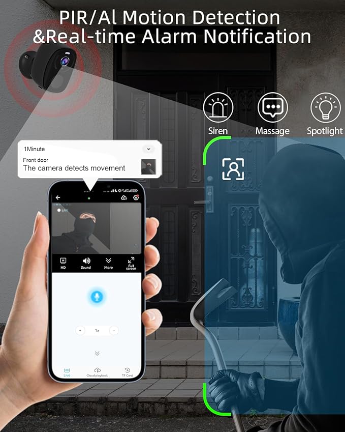 5G/2.4G WiFi Security Cameras Wireless Outdoor, 2K 5G Security Camera with AI Motion Detection, Color Night Vision, Siren, IP65, 2-Way-Audio, Support Alexa&Google Assistant, Cloud/SD (4)