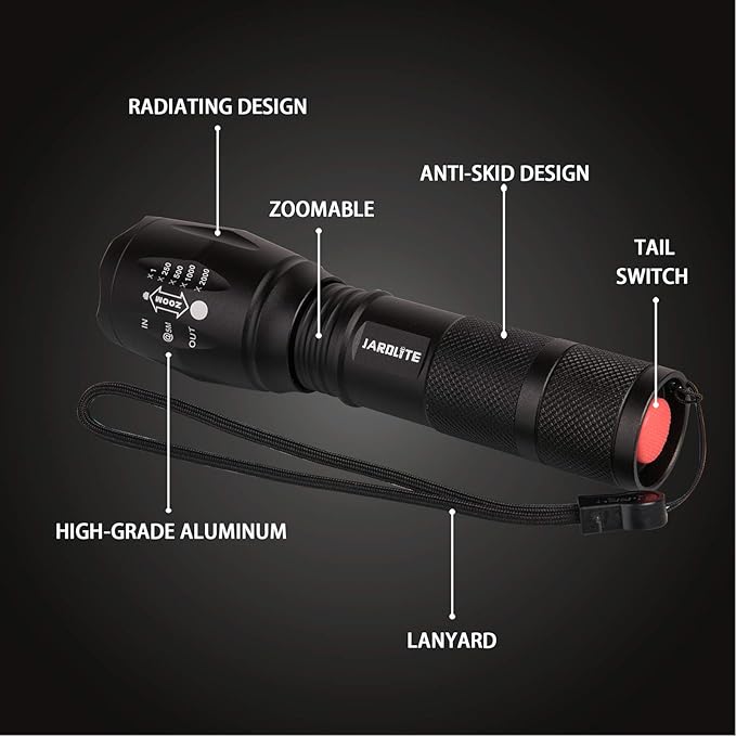 LED Emergency Handheld Flashlight with Adjustable Focus, Water Resistant, 5 Modes, Best Tactical Flashlight for Emergency, Camping and Fishing, 2 Pack