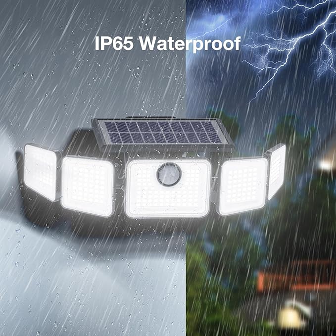 Solar Lights Outdoor, 6000LM Solar Flood Lights Outdoor, 230 LED 5 Heads Motion Sensor Lights Waterproof with Remote Control for Outside Yard House Patio 1 Pack