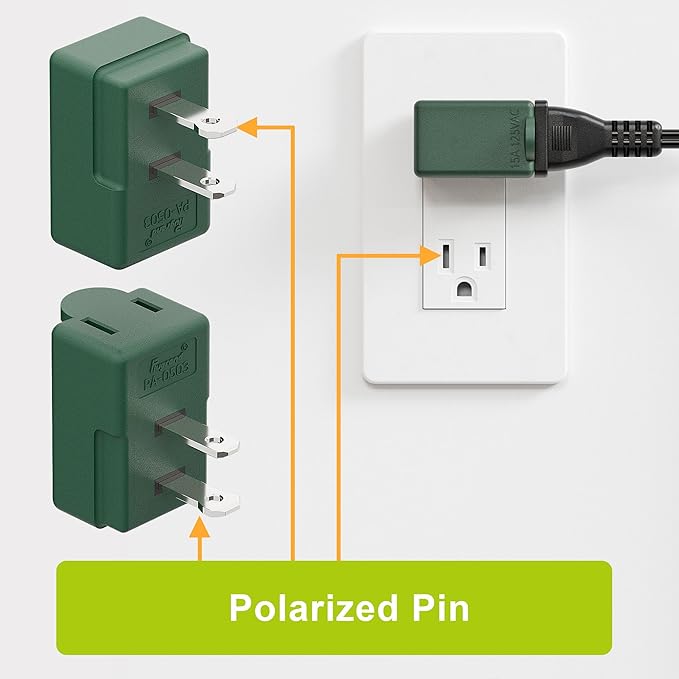 PA-0503G Nema 1-15P to 1-15R Right Angle Adapter - 90 Degree 2-Prong AC Adapter, Polarized L Type