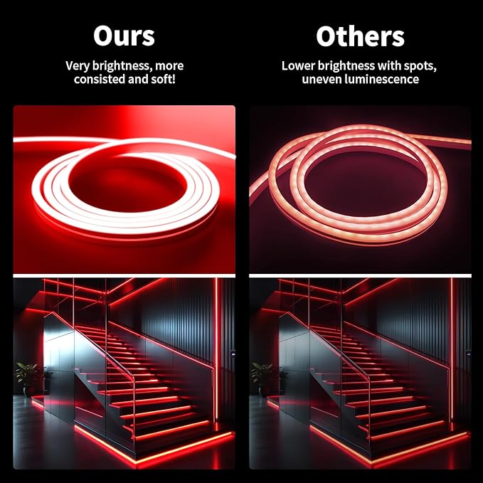 iNextStation 12V Red LED Strip Lights 16.4FT, Flexible Silicone Neon Rope Light, Waterproof, Cuttable, Dimmable & Linkable, for Cabinet, Ceiling, Wall, Bedroom, Kitchen, Garage (No Adapter)