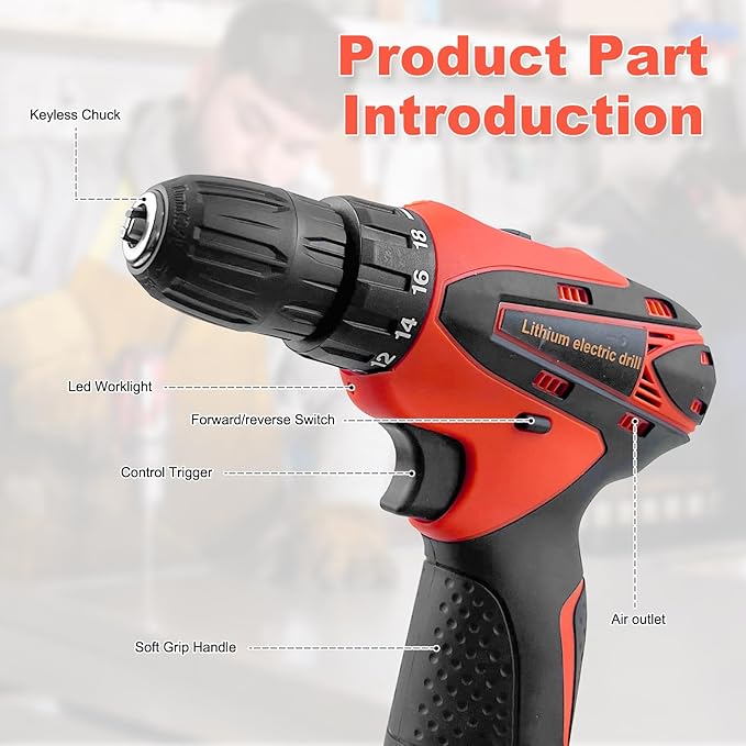 Tool Kit for Home,12V Cordless Power Drill Combo Home Tool Set-Portable Basic General Household Toolbox for Men Women,It also includes common tools such as hammers, wrenches and screwdrivers