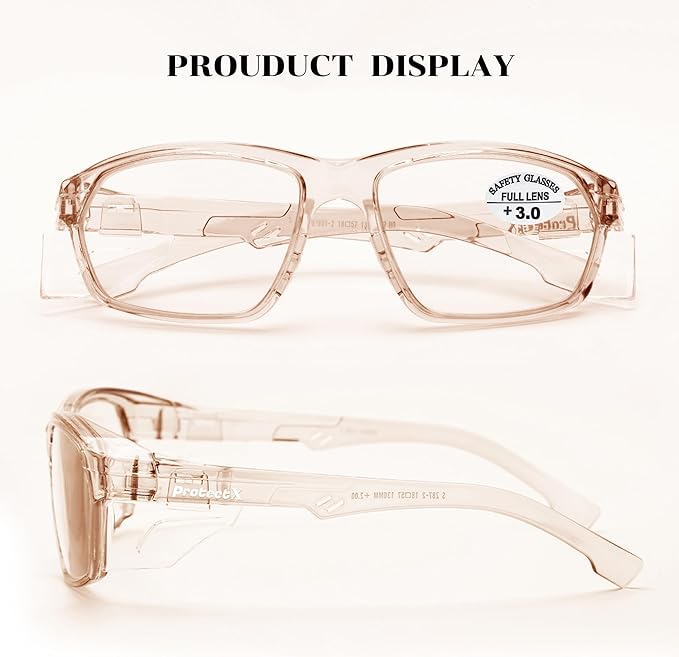 ProtectX Stylish Anti-Fog & Scratch-Resistant Safety Glasses With Readers, UV Protection Goggles, Anti-Impact Lightweight Glasses for Men＆Women Cold Brew Cold Brew Reading 3.0