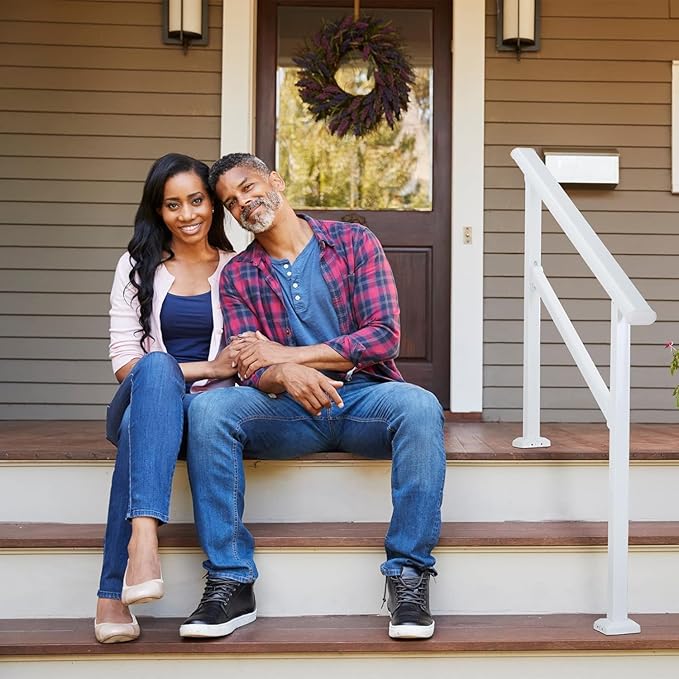 Hand Rails for Outdoor Steps,2 Step Stair Handrail & Indoor Stair Railing Kit，White Railings for Outdoor Steps and Hand Rails for Seniors for Porch（2 Step White）