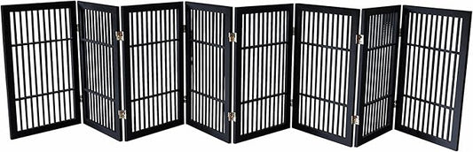 Pet Dog Gate Strong and Durable Freestanding Folding Acacia Hardwood Portable Wooden Fence Indoors or Outdoors by Urnporium (Black Pet Gate, 8 Panel 30" Tall)