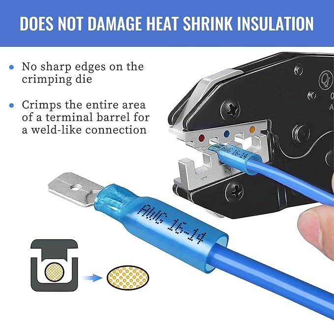 Crimping Tool Qibaok Ratcheting Wire Crimper for Heat Shrink Connectors with 250pcs Heat Shrink Wire Connectors for AWG 20-10