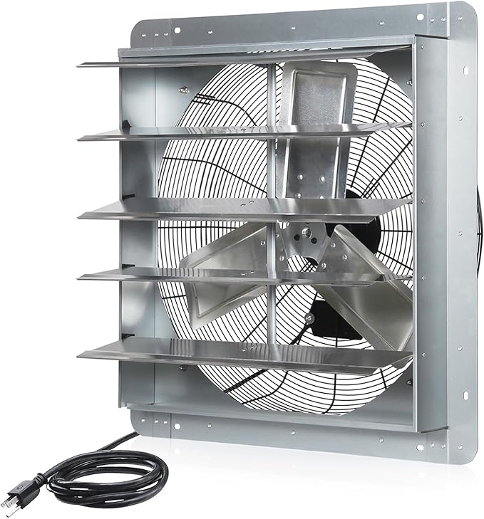 VENTISOL 24 Inch Shutter Exhaust Fan, Ven Fan with Power Cord & Variable Speed Controller Wall Mount, High Speed 4200CFM for Garages, Attic, Shops, Greenhouse