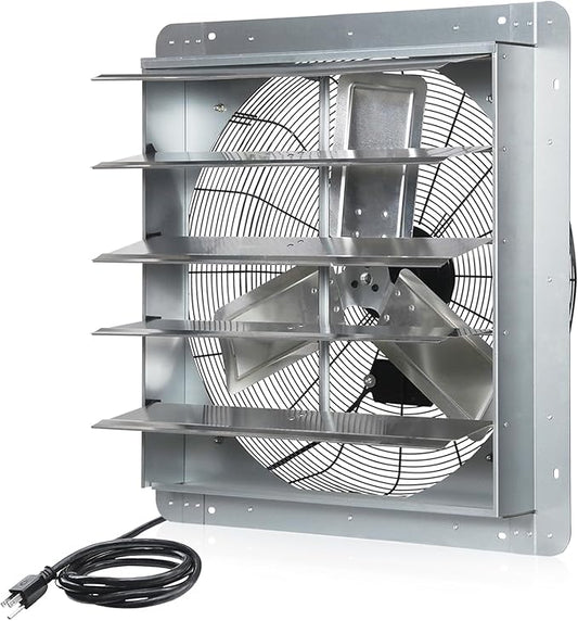 VENTISOL 24 Inch Shutter Exhaust Fan, Ven Fan with Power Cord & Variable Speed Controller Wall Mount, High Speed 4200CFM for Garages, Attic, Shops, Greenhouse
