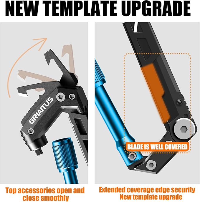 Carabiner Multitool with Pocket Knives, EDC Carabiners, Serrated Knife, Rope Cutter, Screwdriver, Can Bottle Opener, Ruler, Folding Knife for Camping Hiking, Stocking Stuffers Gifts for Men (Blue)