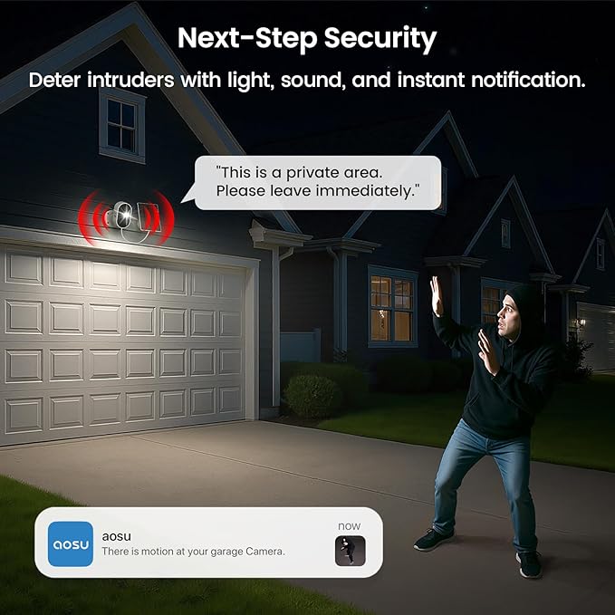 AOSU 2K Solar Security Cameras Wireless Outdoor, Solar Outdoor Camera for Home Security, WiFi Camera with Color Night Vision, PIR Human Detection, 2-Way Talk, IP66 Waterproof (2 Pack)