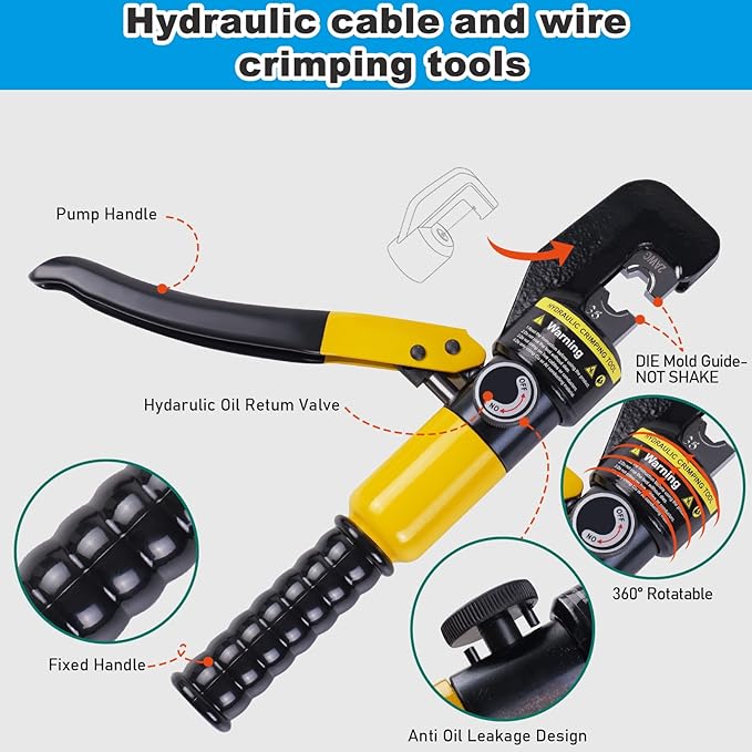 Hydraulic Crimping Tool, Wire Crimping Tool, Cable Crimper Tool, 9 Pairs of Crimping Dies, Hydraulic Crimper for Electrical Copper and Aluminum Terminals Cable Wire