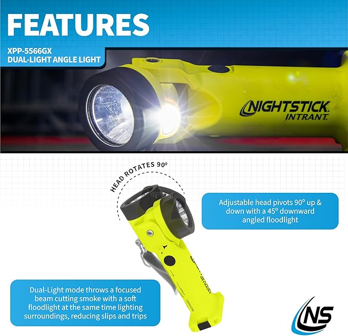 Nightstick XPP-5566GX Intrant Intrinsically Safe Dual Angle Light - 3 in 1 Flashlight, Floodlight, Dual-Light - 8 Brightness Modes - Green