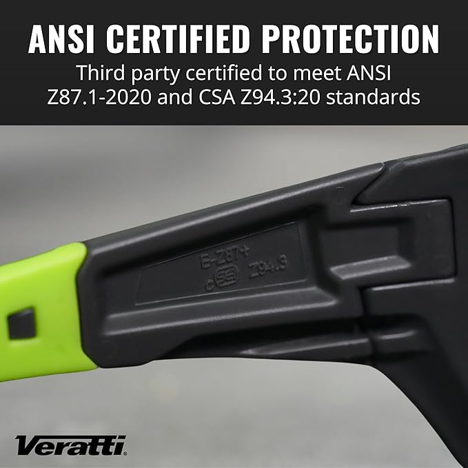 Veratti Spectrum Safety Glasses, Anti-Fog Gray Lens, ANSI Z87.1 Certified, Impact Resistant, Gray/Green Frame