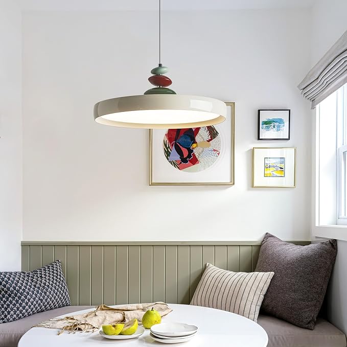 Modern Pendant Lights,White 16" LED Pendant Lighting Fixture with Remote Control Dimmable 3 Color Mode & Brightness, Adjustable Hanging Lamp for Kitchen Dining Room Bedroom Kitchen Island