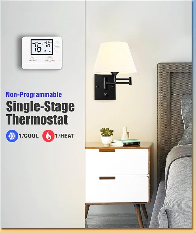 Non Programmable Thermostat for Home 1 Heat/1 Cool Single-Stage Compatibility, White Backlight