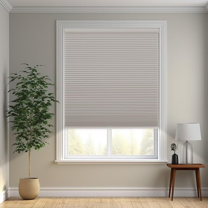 Changshade Cordless Cellular Shades, Blackout Honeycomb Shades for Windows, Pull Down Pleated Blinds, Easy to Install for Indoor Windows and French Doors,58" W x 72" H, Beige