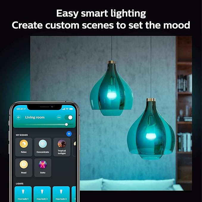 Philips Hue 75W A19 White and Color Ambiance LED Smart Color-Changing Bulb - Pack of 4 - E26 Indoor - Control with Hue App - Compatible with Alexa, Google Assistant, and Apple Homekit