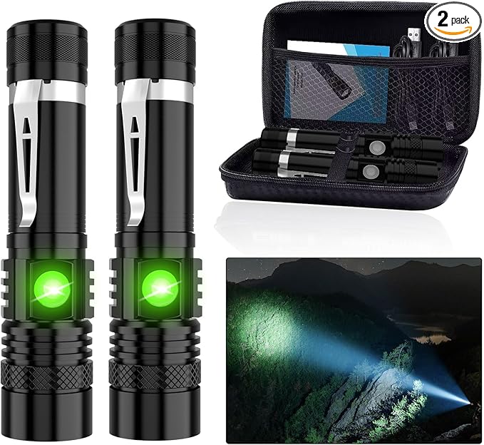 LED Tactical Flashlight Rechargeable, IPX6 Waterproof Flashlight, 2000lm, Super Bright LED, Zoomable, Pocket-Size Small LED Flashlight for Hiking, Camping, Emergency - with Carry Case