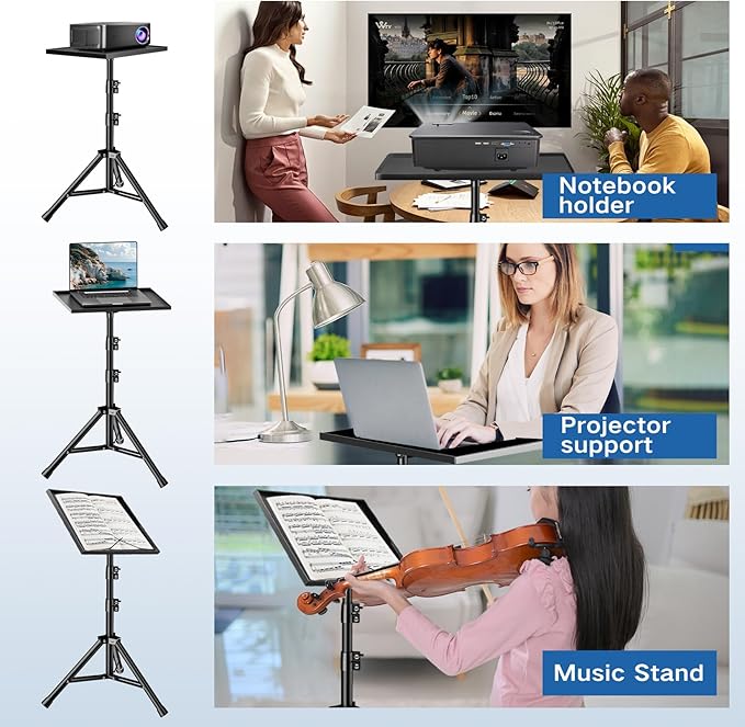 Projector Stand, 33LB Load Bearing & 22-55" Height Adjustable, for Projector/Laptop/DJ Gear, Outdoor/Office/Studio - Stable Base (Black)