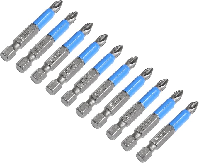 10 Pcs Magnetic Phillips Screwdriver Bit Set 2 inch Long, PH2 Phillips Bits Set, Non-Slip Cross Head Electric Screwdriver Bits Set 1/4" Hex Shank (PH2, 50mm)
